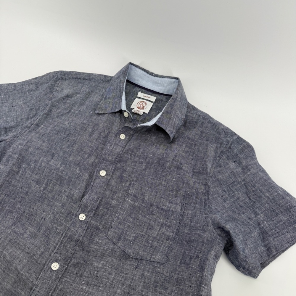 Panama Jack Mens Navy Blue 100% Linen Short Sleeve Button Down Shirt Size Medium
